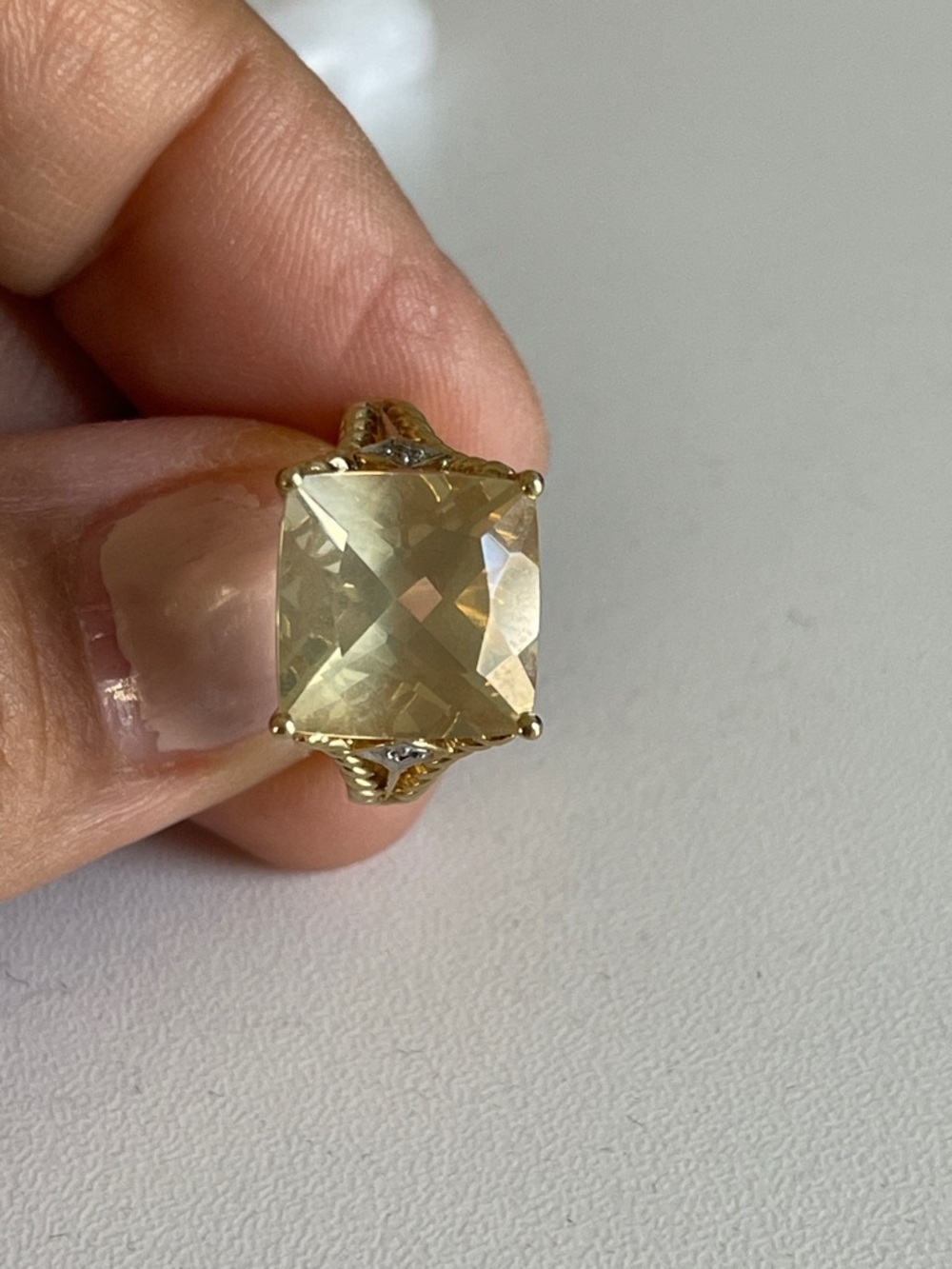 Gold-Tone Lemon Citrine Square Diamond Cocktail Ring - 14kt Yellow Sz 6